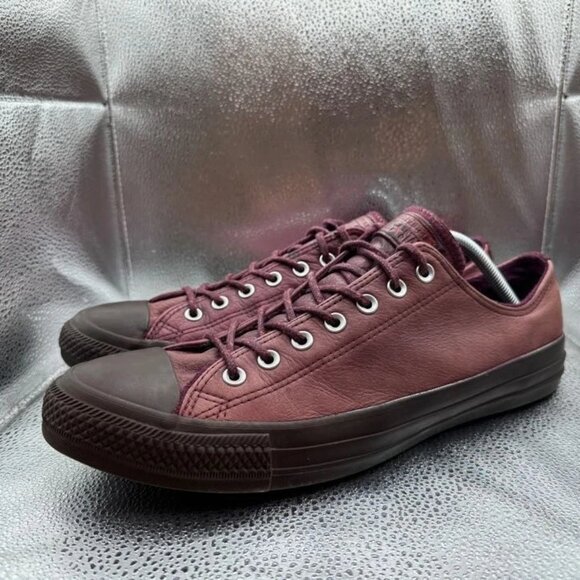 Size M12/W14 Converse All Stars Unisex Burgundy Low Top Lace Up Leather Sneakers - Picture 6 of 10
